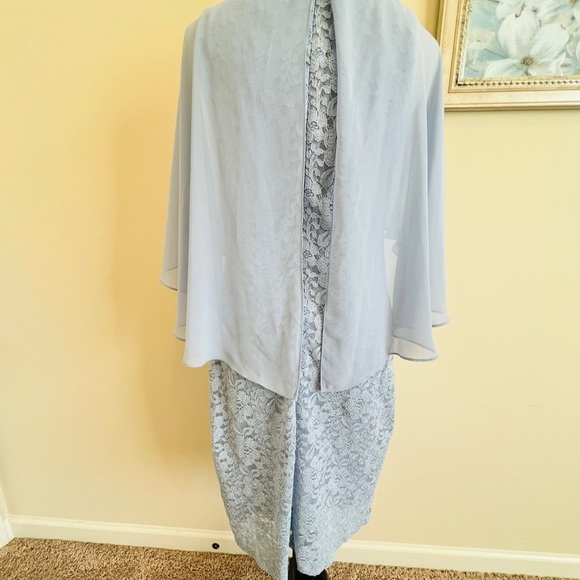 Scarlett Blue Dress with attached shawl - Picture 5 of 8